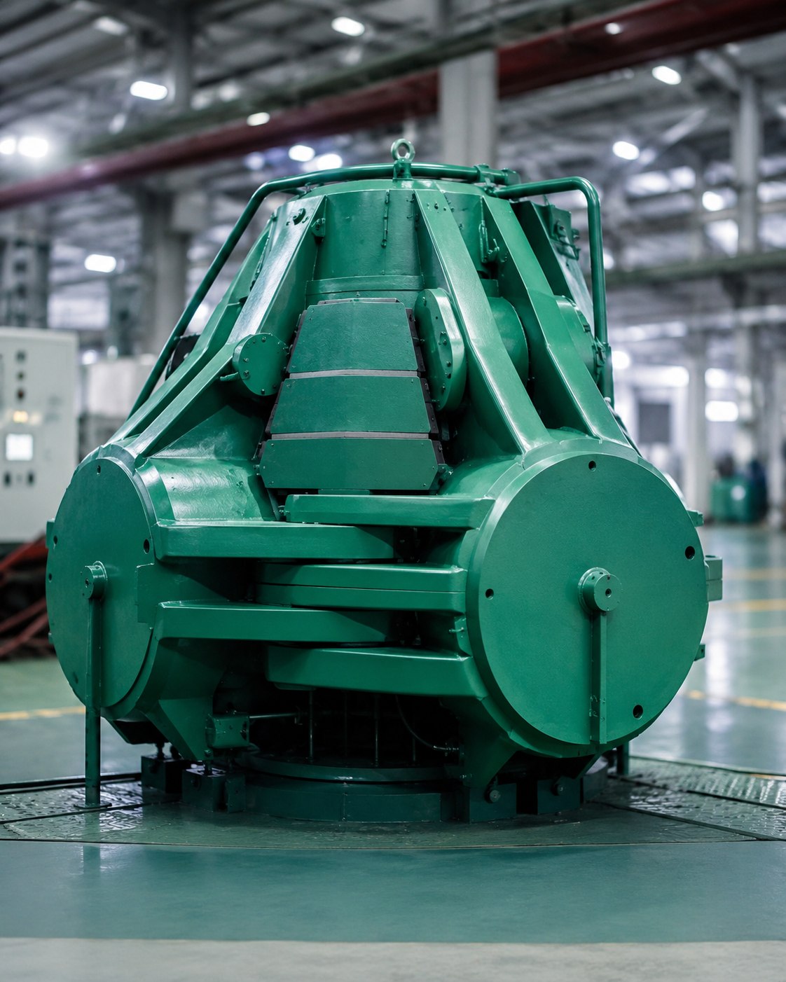 Cubic HPHT press on a diamond growth plant floor